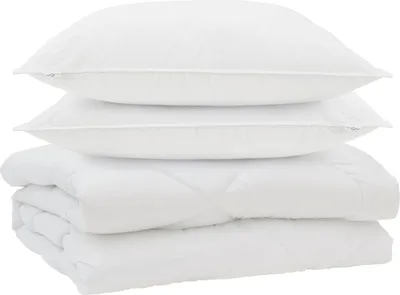 Image de vidaXL : Ensemble de couettes avec oreillers, 3 pièces, blanc, microfibre