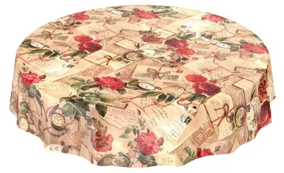 Productafbeelding van Tafelzeil rond 140 cm, rozen en brieven, voor keuken