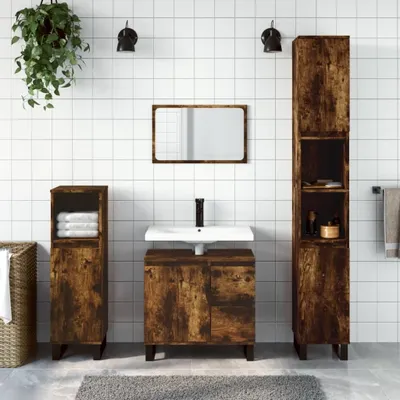 Produktbild von The Living Store 3-tlg. Badmöbel-Set Räuchereiche Holzwerkstoff