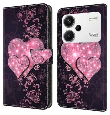 Produktbild von CLM-Tech Handyhülle kompatibel mit Xiaomi Redmi Note 13 Pro+ 5G / Redmi Note 13 Pro Plus 5G Hülle - Tasche aus Kunstleder - Klapphülle mit Ständer und Kartenfächern - Schutzhülle Wallet Case Cover rosa Herzen