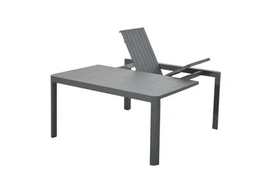 A gray outdoor table with an extendable section.