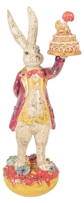 Image de Clayre & Eef Figurine de décoration Lapin 14x10x30 cm Beige Plastique