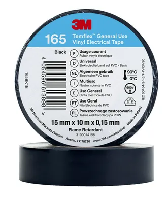 Obrázok produktu pre 3M™ Temflex™ vinylová izolačná páska 165, čierna, 15 mm x 10 m | balenie (1 rolka)