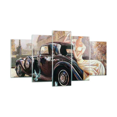 Produktbild von Bilder auf glas - frau retro stil - 160x85cm - Glasbilder - Wandbilder - Kunstdruck - zum Aufhängen bereit - Wanddekoration aus Glas - Glas Bilder - Wandbild auf Glas - 5 Teile - GEA160x85-3467