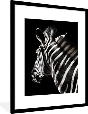 Produktbild von MuchoWow® MuchoWow® Gerahmtes Poster Zebra - Tier - Schwarz - Porträt 60x80 cm - Poster mit zchwarzem Bilderrahmen - Wohnzimmer - Dekorationen - Prämie