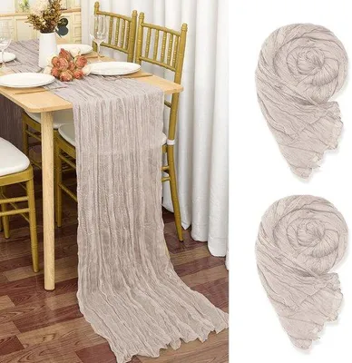 Produktbild von 2 Stück Tischläufer, braun-grau, 90 x 300 cm, rustikale Gaze, Boho-Tischläufer, Tischläufer-Decke für Hochzeit, Junggesellenabschied, Tischdekoration