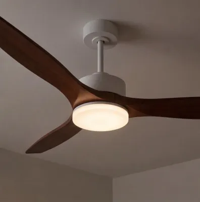 Image de Forlight - Ventilateur de plafond Stem Evo, diamètre 1320 mm, moteur DC silencieux, 30W + 20W LED, LED intégrées, température de couleur réglable (CCT) : 3000K - 4000K - 5000K, variateur intégré, couleur blanche, pales en bois foncé