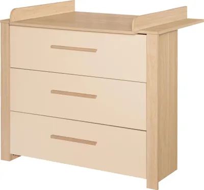 Produktbild von roba Babymöbel Set 2-teilig Momo - Kinderbett 70 x 140 cm umbaubar + Wickelkommode mit 3 Schubladen - Griffe aus Massivholz - Cashmere/ Tristan Eiche