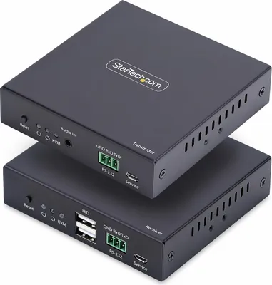 Produktbild von StarTech.com HDMI KVM Extender over IP-Netzwerk, 4K 60Hz, Treiberlos, HDMI und USB über Ethernet/CAT6, AVoIP, Sender und Empfänger mit Montage Zubehör, Sender und Empfänger, Kabelgebunden, Cat6, 3840 x 2160 Pixel, 60 Hz, Schwarz