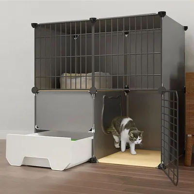 Image de Grande cage pour chat avec bac à litière coulissant