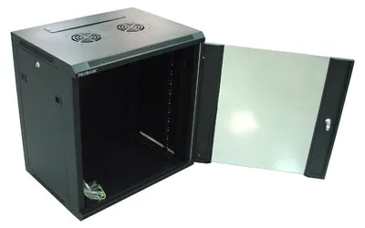 Obrázek produktu pro RACK 19" nástěnný ZETA 12U 600x450 RAL9004, dveře sklo k samosestavení, černý