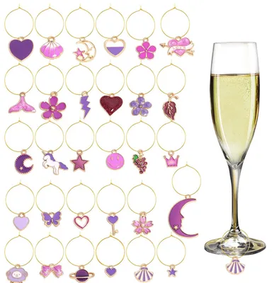 30 Weinbecher-Anhänger mit Ringen, lila, für Gläser, Partydekoration