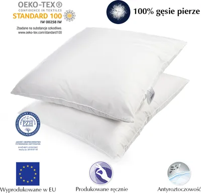 Sada 2 vankúšov 80x80 cm Náplň: 1500 gramov peria, husacie perie 100% prírodné Obliečka na vankúš: 100% bavlna Vankúš z peria 80 x 80 cm