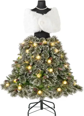 Image de Sapin de Noël artificiel en forme de robe avec écharpe, collier et éclairage
