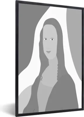 Produktbild von MuchoWow® Gerahmtes Poster Mona Lisa - Porträt - Schwarz - Weiß 60x90 cm - Poster mit Schwarzem Bilderrahmen Wandposter Rahmen Foto Bilder - Kunst