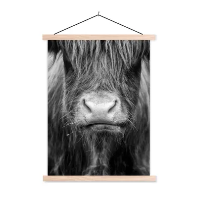 Produktbild von MuchoWow® Textilposter Schottischer Highlander - Haare - Tiere 60x80 cm mit holzfarbenen Rahmen - Wandbild