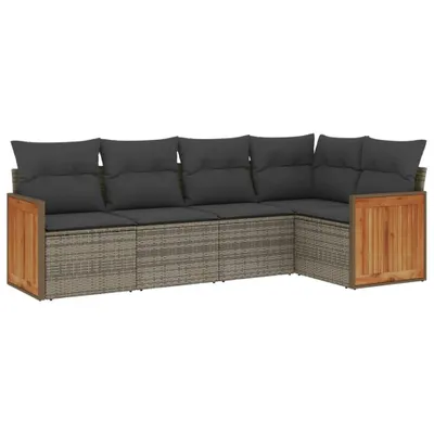 Produktbild von vidaXL 5-tlg. Garten-Sofagarnitur mit Kissen Grau Poly Rattan