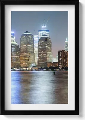Produktbild von Panorama der Stadt bei Nacht– Wandbild mit Rahmen – Gerahmtes Bild  – Wanddekoration – 40x60 cm –  Schwarz