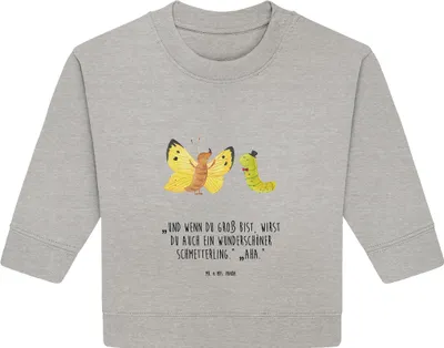 Produktbild von Mr. & Mrs. Panda Organic Baby Pullover Raupe Schmetterling 12. - 18. Monat - Heather Grey - Geschenk, Lustige Sprüche, Bullover, Entwicklung, Schönheit, Hut