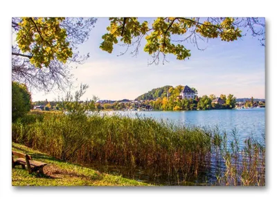 Produktbild von Premium Textil-Leinwand 90x60cm quer Das Schloss Mattsee | Wandbild, HD-Bild auf Keilrahmen, Fertigbild auf hochwertigem Vlies, Leinwanddruck von Christa Kramer