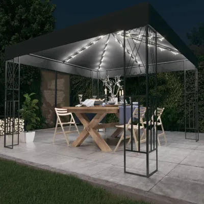 Image de Pavillon avec guirlande lumineuse LED 3x3 m Anthracite Tissu