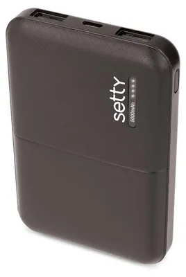 Produktbild von Setty 5000 mAh Powerbank Schwarz zum Laden von Handys, Tablets und Lautsprechern 5V