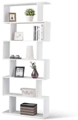 Bücherregal mit 6 Böden, Holzoptik, 80x24x190 cm, weiß