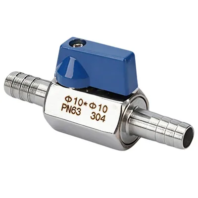 Produktbild von Kugelhahn aus Edelstahl, 10mm, Absperrventil mit Widerhaken, Pagodengelenk, geeignet für Wasser, Gas, Öl & Kraftstoff