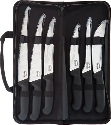 A set of knives in a black carrying case.