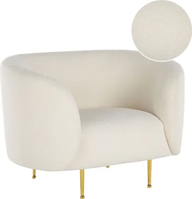 Produktbild von BELIANI Sessel Weiß Bouclé Stoffbezug Cocktailsessel mit Armlehnen Metallgestell in Gold Glamouröser Edler Stil Wohnzimmer Salon Esszimmer Flur