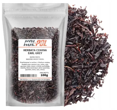 Zdjęcie produktu dla HERBATA CZARNA EARL GREY CEYLON 100g Liściasta aromatyczna jakość Kol-Pol
