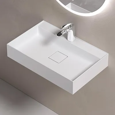Immagine prodotto di doporro Lavabo Bagno Sospeso 60 cm Rettangolare in Resina Bianco Opaco con Vasca Integrata a Sinistra e Piletta Inclusa Colossum630