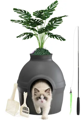 Productafbeelding van Kattenbak met deksel en bloempot, verborgen kattenbak XXL met voet