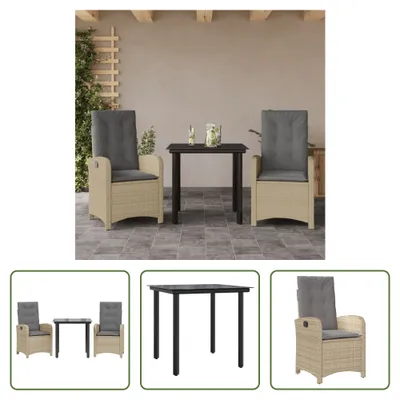 Produktbild von The Living Store 3-tlg. Garten-Essgruppe mit Kissen Beigemischung Poly Rattan