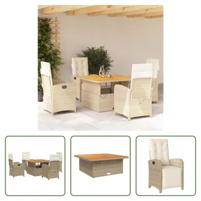 Produktbild von The Living Store 5-tlg. Garten-Essgruppe mit Kissen Beige Poly Rattan