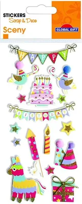 Produktbild von Aufkleber mit Glitzerrelief - Geburtstag - Pinata