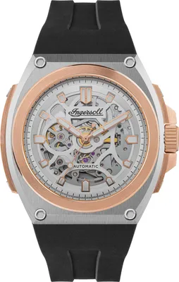 A studio shot of a men's skeleton watch.