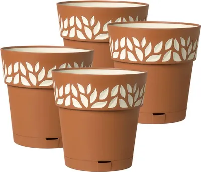 Produktbild von Set: 4 x Pflanztöpfe "CLOE" M mit integrierten Wasserspeicher, Maße: 20x20 cm, Farbe: Terrakotta