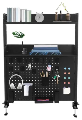 Immagine prodotto di Scrivania, libreria a 2 ripiani, scaffale a giorno, organizer, colore nero, dimensioni 95x80x12,5 cm
