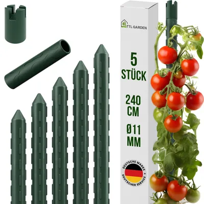 Produktbild von TTL GARDEN Rankstäbe 5er Set 240cm 11mm Pflanzenstütze grün Stahl