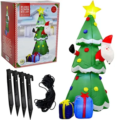 Immagine prodotto di Decorazione natalizia gonfiabile: albero di Natale con Babbo Natale, luci LED, autogonfiante, 183 cm