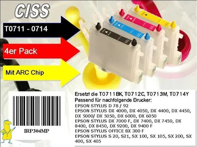 Produktbild von T0711-T0714 Multipack mit 4 Patronen IRP304MP - CISS / Easyrefill / Leerpatronen