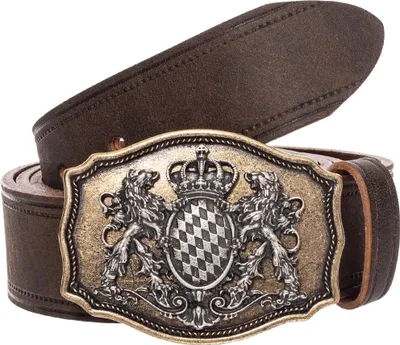 Produktbild von Gürtel K438 Vollrindleder Braun Trachtenstil Löwenköpfe Ziernähte für Lederhosen
