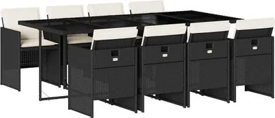 Obrázek produktu pro vidaXL 9dílný zahradní jídelní set s polštáři Black Poly Rattan