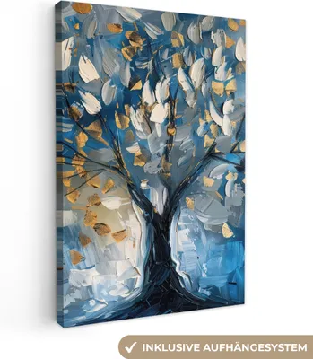 Obrázek produktu pro OneMillionCanvasses® - Plátna - Strom - Modrá - Zlatá - abstraktní umění, nástěnné dekorace Obrazy Obývací pokoj, 80x120cm