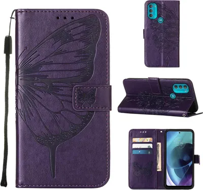 Produktbild von Moto G71 5G Hülle, Schmetterling Prägung Flip Leder Kartenfächer Schutzhülle Ledertasche mit Ständer für Motorola Moto G71 5G Lila