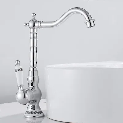 Waschtischarmatur Retro, 360° drehbar, Chrom, hoher Auslauf