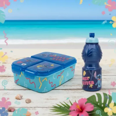 Produktbild von Disney Stitch 2 tlg. Lunch Set Brotdose mit 3 Kammern Trinkflasche 400 ml