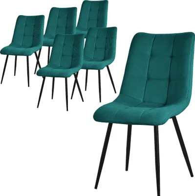 Produktbild von ML-Design Esszimmerstühle 6er Set Petrol, Wohnzimmerstühle mit Stoffbezug und Metallbeinen, Küchenstühle mit Rückenlehne