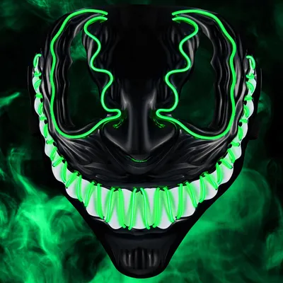 Produktbild von Balinco LED Venom Maske mit 3 Leuchtmodi - perfekt für Techno DJ | Halloween | Cosplay | Karneval | Gruselmaske | Neon Maske | als Ergänzung zum Horror Kostüm (Grün)